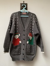 Vintage RENE DERHY Cardigan Size 8 /10 Fun Kitsch Xmas Teddy Bears 50% Wool