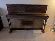 Kemble Oxford 12 Upright Piano and Stool in Polished Walnut with marquetry inlay
