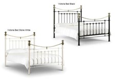 Julian Bowen Victoria Stone White Satin Black Metal Bed 4FT6 Double 5FT King