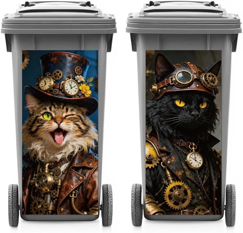 Steampunk cat 2pcs trash - 2pcs, can