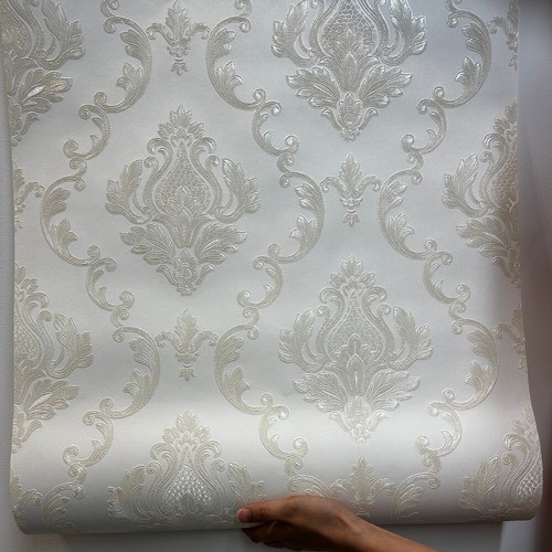 Ivory white embossed damask - white,