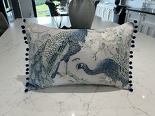 Laura Ashley Belvedere Rectangle Pom Pom Cushion, Midnight, Peacock 18 X 12 Inch