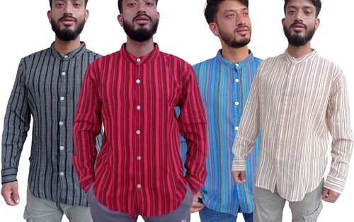 Striped collarless grandad - collarless,