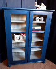 Antique Mahogany BLUE Shabby Chic Display China APOTHECARY Cabinet Cupboard Unit