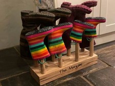 Solid Oak Welly Rack Stands Wellington Boot Stand Storage Wooden - Personalised