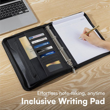 A4 Zipped Conference Folder – Faux Leather Portfolio with Ring Binder