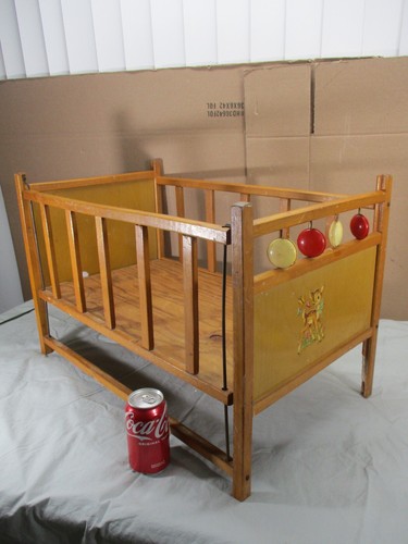 Vintage wooden baby doll - baby, crib