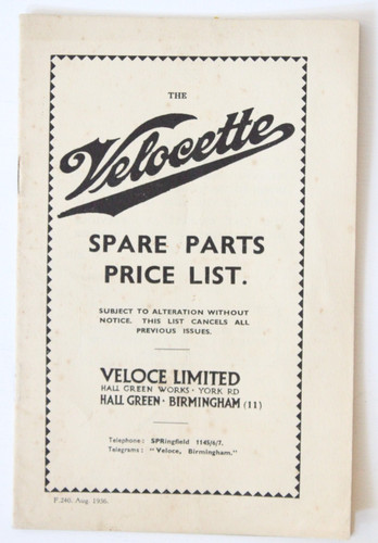 Velocette spare parts list