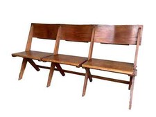 Antique Reclaimed Solid Oak Folding Church Chairs with Bible Backs - Wooden Seat