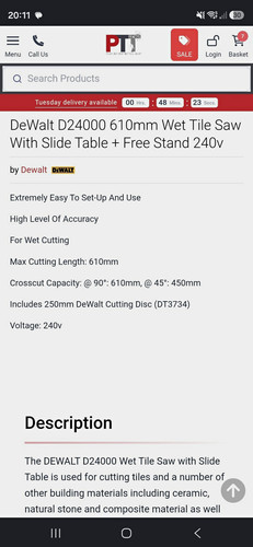 Dewalt d24000 610mm - wet, tile