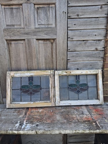 Pair leaded stained glass - pair,