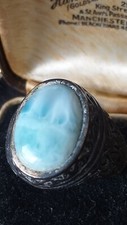 Antique Vintage 1890-s Silver 800 Larimar Signet/Ring Size US 11 1/4 UK W