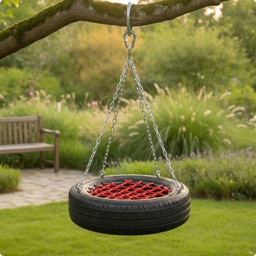 Tire swing with - swing, net