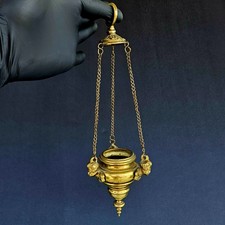 Antique 19thC Solid Brass Orthodox Church Sanctuary Lamp with Cherubs