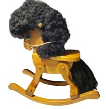 Vintage Wooden Rocking Horse Toy With Afro Hair Plays Music Playtime Decor
