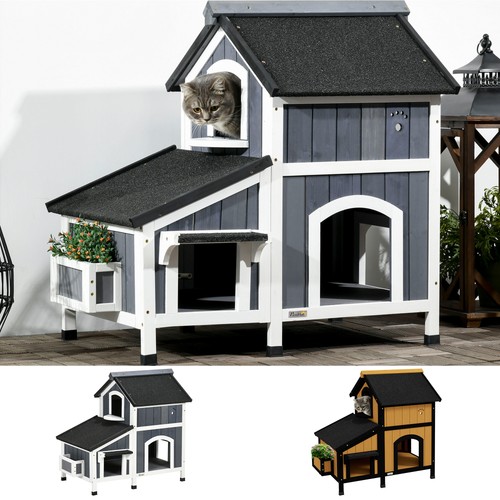 Pawhut wooden outdoor cat - pawhut,