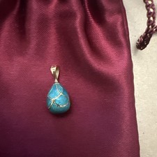 Sarah Faberge Egg Pendant 18k Gold with Beautiful Turquoise Enamel