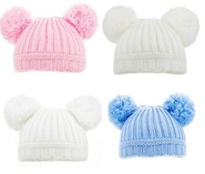 Baby Toddler Boys Girls Winter Double Bobble Pom Pom Knitted Hat 0 to 12 Months