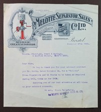 1910 Melotte Separator Sales Dairy Equipment Counterslip Bristol Ornate Letter