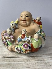 Vintage Chinese Famille Rose Porcelain Laughing Buddha With Children, 15cm