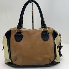 AUDREY BROOKE Genuine Leather Satchel TriColor Shoulder Purse Bag Gold Large EUC