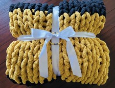 Iowa Inspired Chunky Knit Blanket Blackhawks Theme Black and Gold Throw Blanket