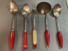 5  Vintage Red Wood Handled