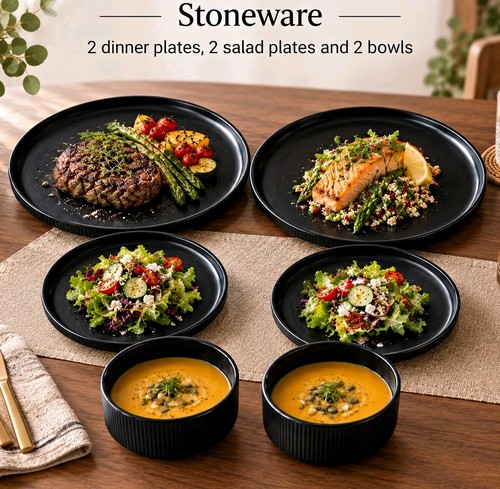 Stoneware piece dinner set - stoneware, 6