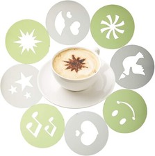Set of 8 Barista Cappuccino Chocolate Stencil Templates for Coffee Latte-Duster