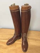 Antique Brown Leather Riding Boots And Trees