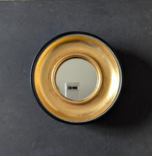 Vintage Round Wood Black with Gold Leaf Convex Mirror 5"