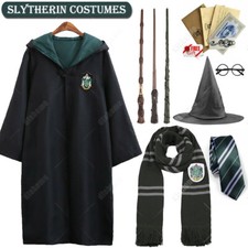 Harry Potter Slytherin Draco Malfoy Robe Cloak Tie LED Magic Wand Scarf Costume