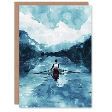 Greeting Card Rowing Boat Blue