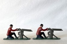 2 Vintage Painted Lead British Toy Soldiers Machine Gunners Home Castings? #T507