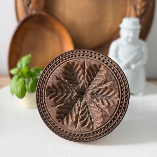 Antique treen butter - treen, stamp