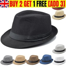 Mens Fedora Hat Trilby Summer Beach Sun Straw Hats Men Womens Panama Cap Brim UK