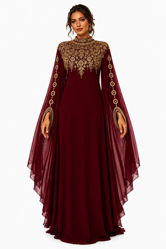 Women embroidered kaftan dress - embroidered,