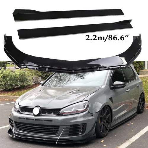 Glossy black front bumper lip - black,