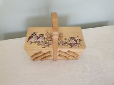 Vintage Wooden  Cantilever Sewing Box with Five Compartments and Handle painted