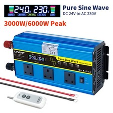 3000W 6000W 24V to 240V Pure Sine Wave Power Inverter 4USB 3AC Remote Control