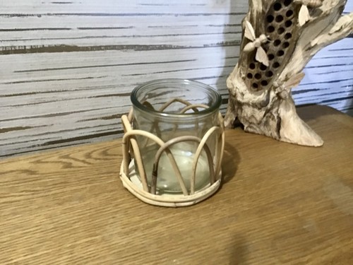 Boho rattan glass votive - rattan, &