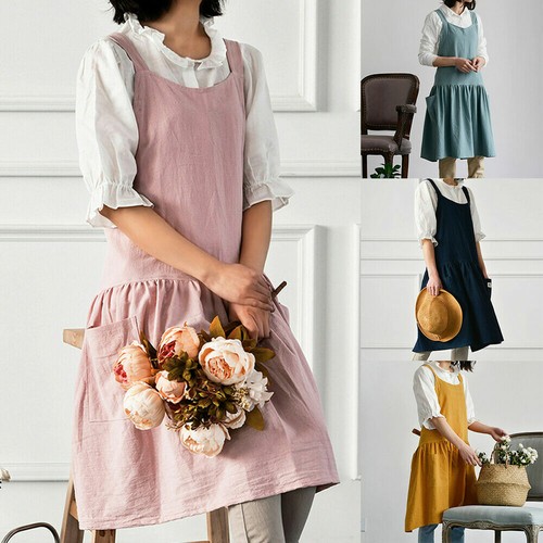 Women cotton linen back apron - cotton,
