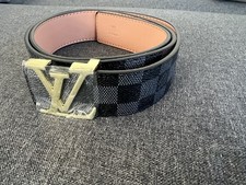 Louis Vuitton Men's Leather Checkered Belt Size 44/110cm - Gold Buckle