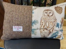 Harris Tweed Herringbone & Sanderson Owl - 20 x 12 ” - Cushion Cover - Exact One