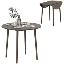 HOMCOM Foldable Dining Table, Round Drop Leaf Table, Wood Legs, Grey