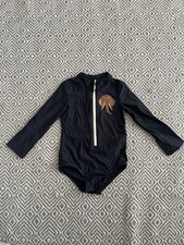 Mini Rodini UPF50 Girls Swimming Costume Black with Elephant 1.5-3Yrs