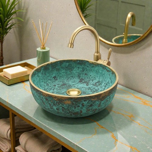 Green patina copper vessel - green,