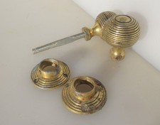 Vintage Brass Beehive Door Knobs Handles Plates Old Reeded NEEDS DRILLING