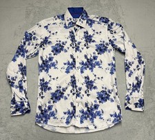 Claudio Lugli Shirt Mens M Long Sleeve Blue White Floral Print Smart Casual