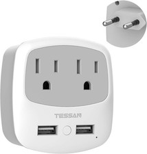 TESSAN US to India Plug Adapter, Type D Travel Adaptor with 2 USB Charger Por...